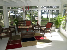Living room porch, view of lake